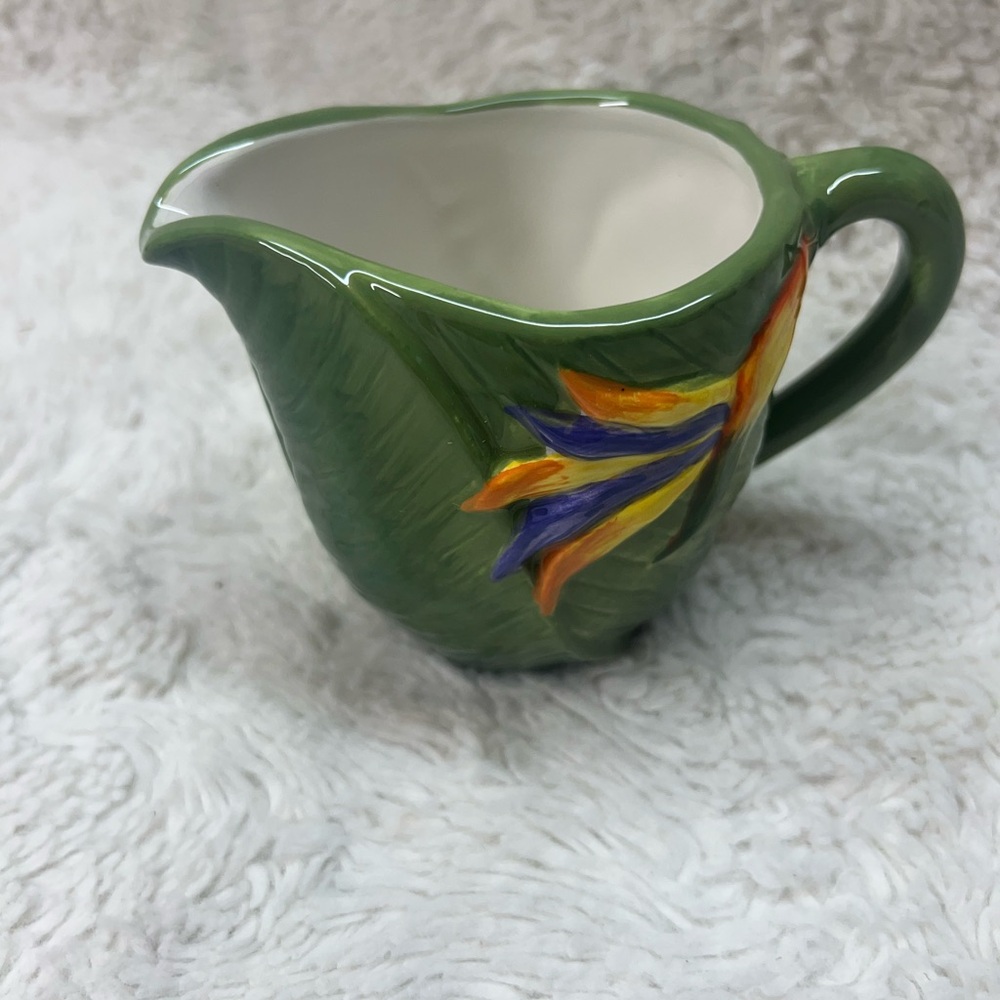 Vint 80s 90s COVENTRY RAINFOREST creamer Green tropical Bird of Paradise ceramic